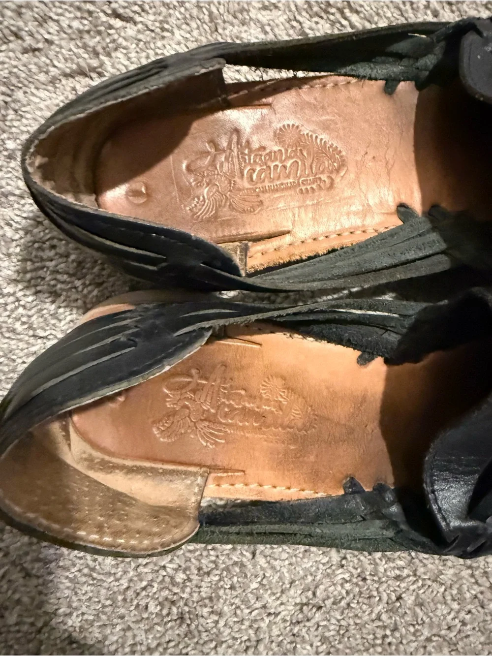 Handmade Black Woven Leather Huarache Flats - Women Sz 10